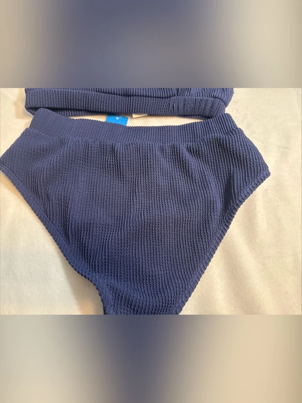 New Navy Blue CupShe Ribbed Highwaisted Bikini Set. Medium